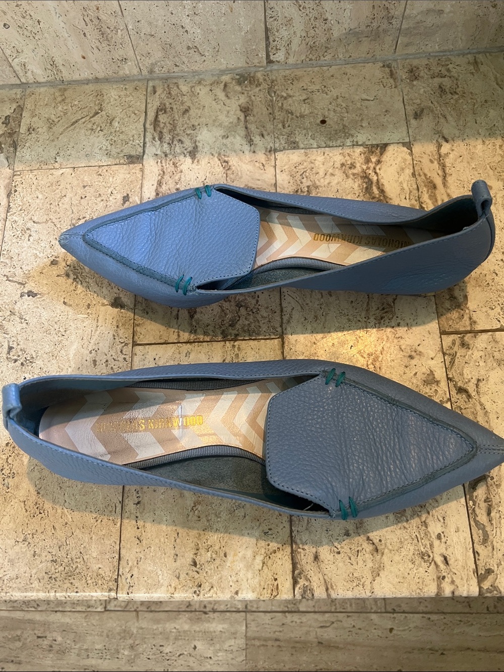 Nicholas Kirkwood Pointed Pebbled Leather Flats in Light Blue 8